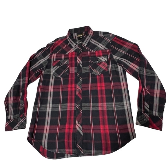Helix Other - HELIX Western Red Black Plaid Long Sleeve Button Down Men's Shirt Size L